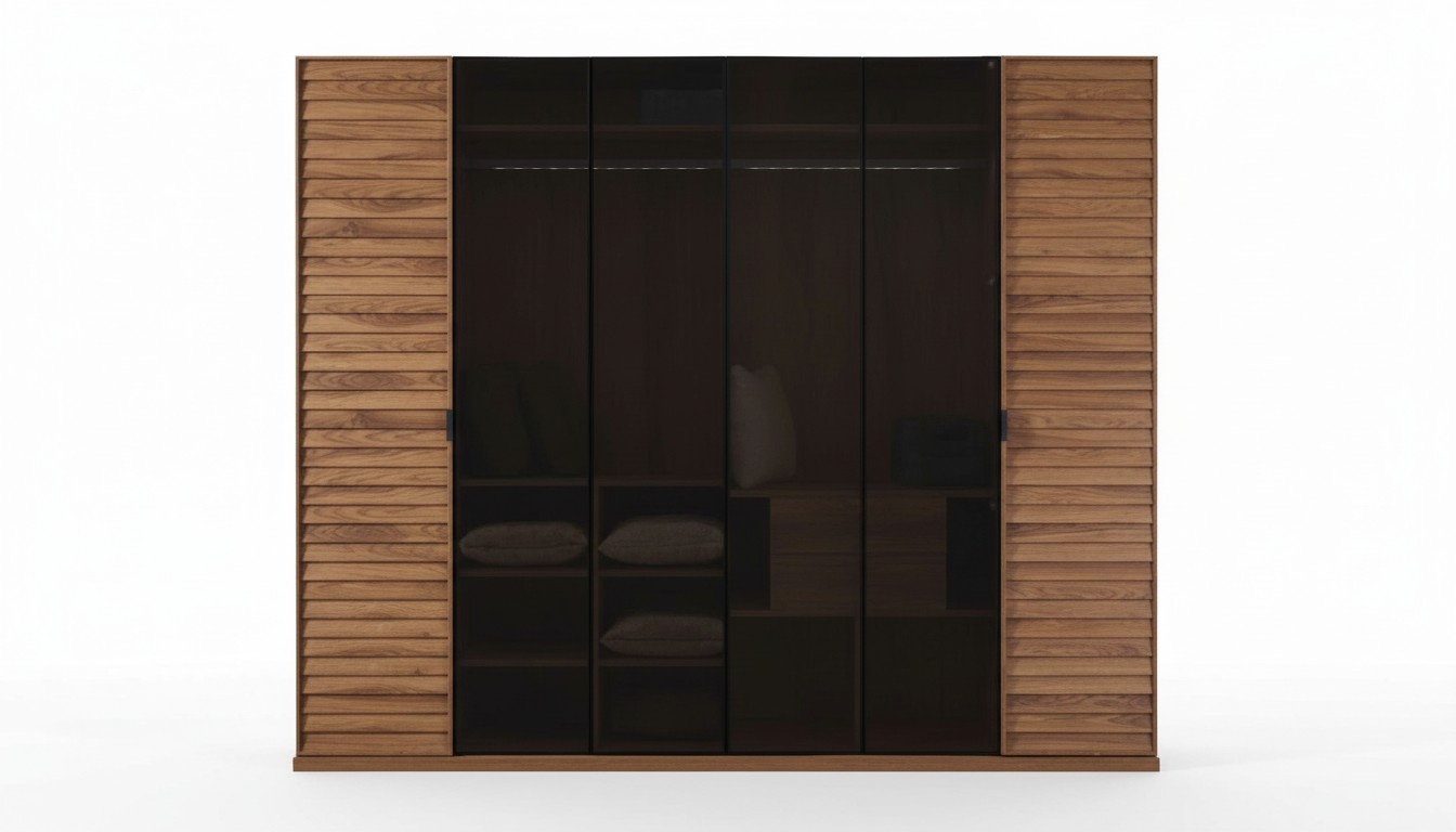 Wardrobe Sliding doors Glass doors Bedroom furniture Mirror Brown