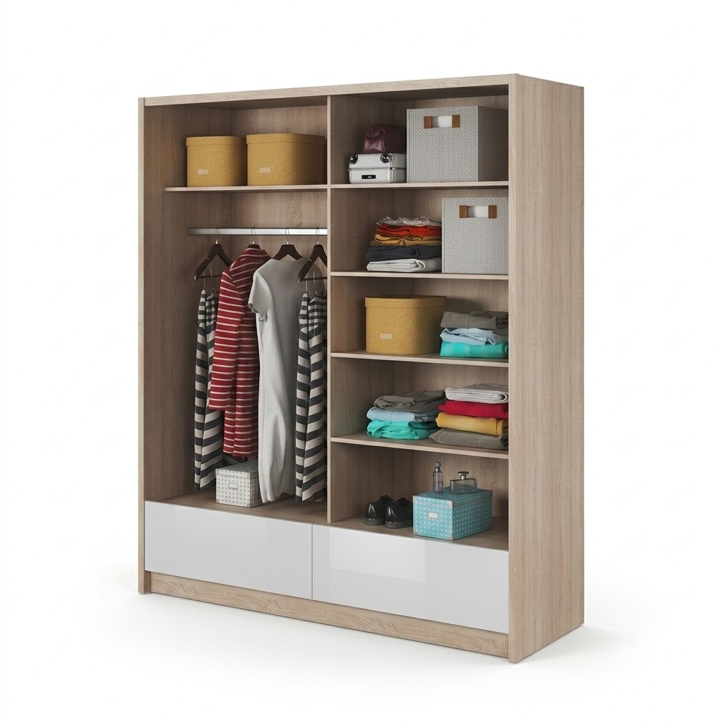 Designer wardrobe in modern style made of MDF with 2-mirrors, sliding doors & 2-sliding drawers 180cm