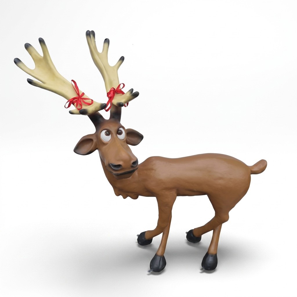 Decorative sculpture designed as a funny brown colored christmas reindeer 145x140cm