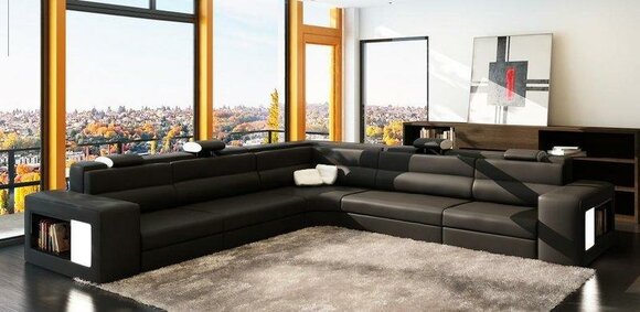 Corner sofa sofa couch upholstery leather set living area corner living willow black