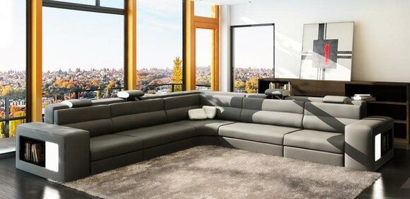 Corner sofa sofa couch upholstery leather set living area corner living willow grey