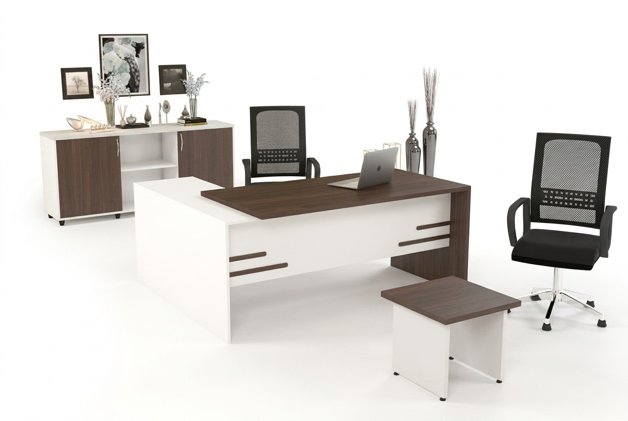 White office set Luxury study furniture Complete set 3 pcs