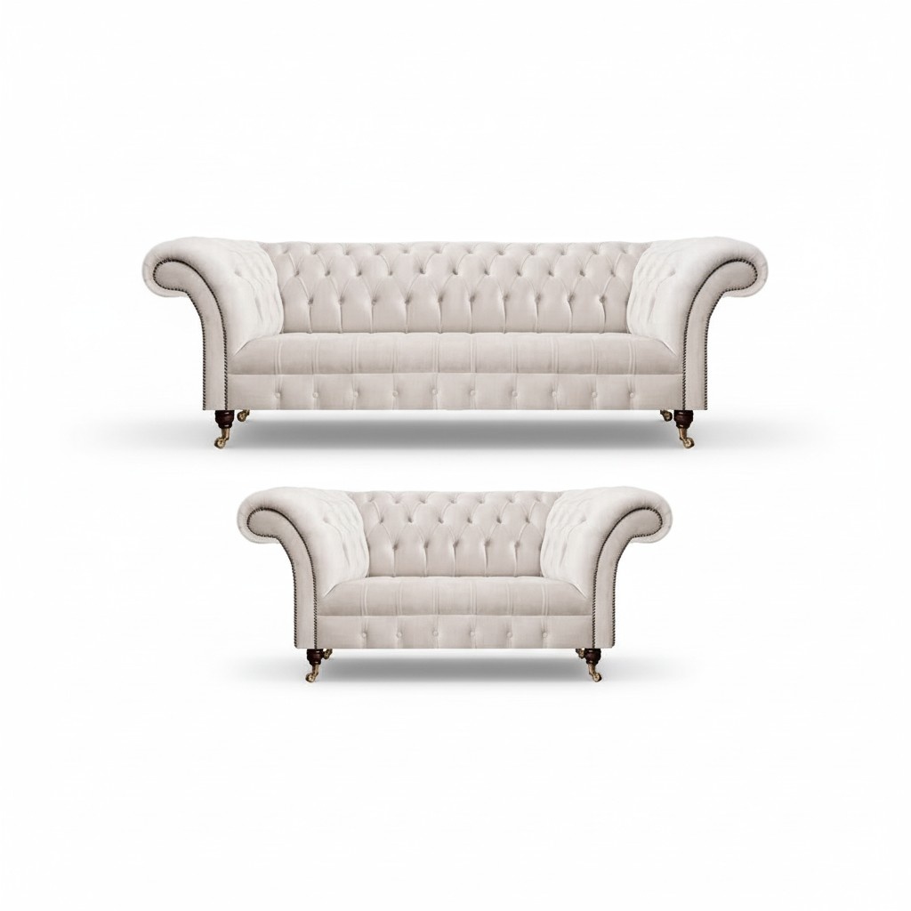 White 2x Sofas Complete Upholstered Furniture Luxury Sofa Three-Seater with Two-Seater Couch