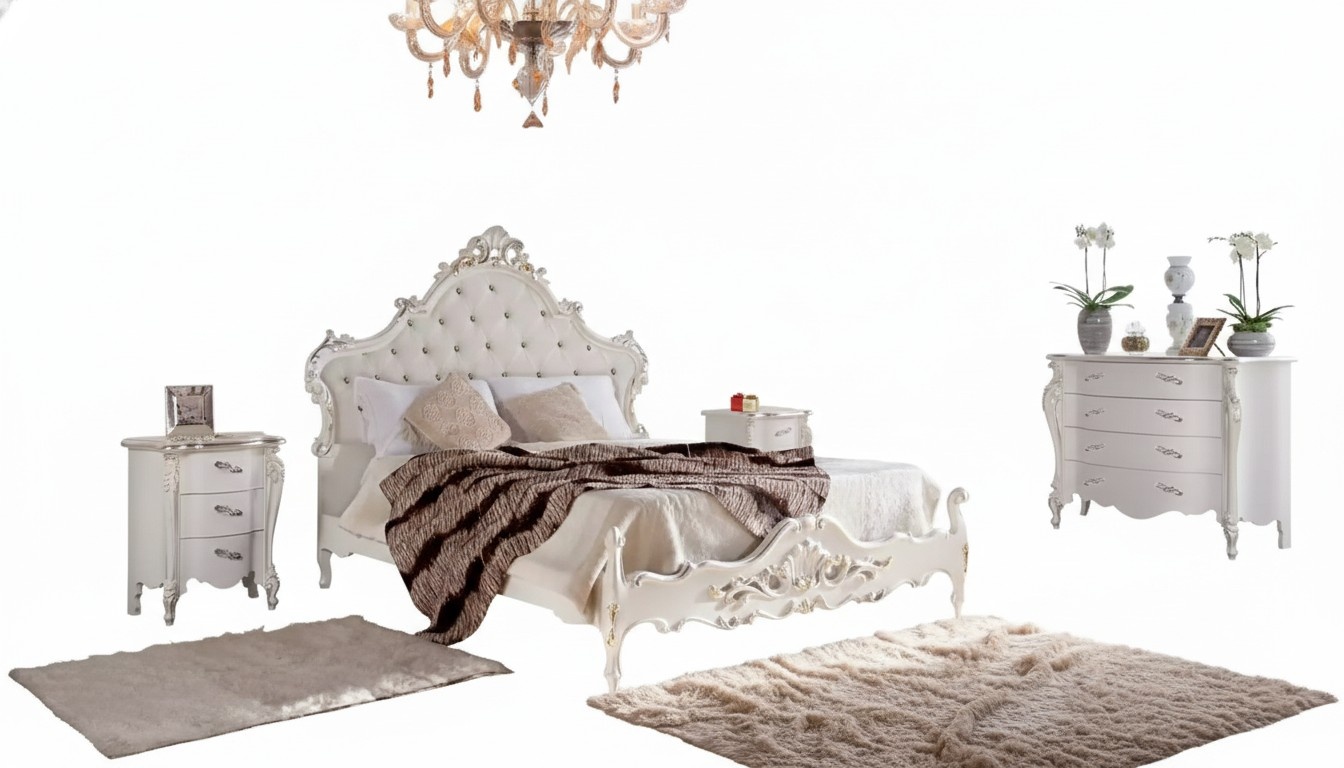 White Bedroom Set Bed 2x Bedside Tables Chests Wood Set 4pcs