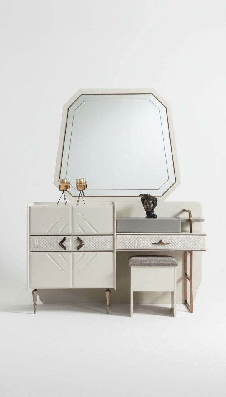 White Bedroom Set Luxury Furniture Dressing Table With Upholstery Stool