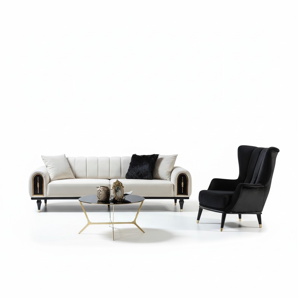 Black-White Couches Luxury Sofa Set Modern 3-Seater Armchair