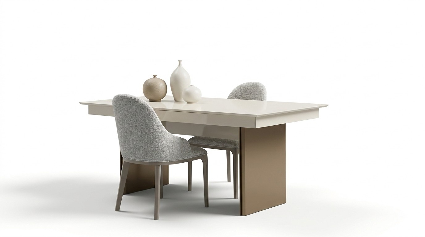 White-brown dining room set expandable table 6 chairs sideboard
