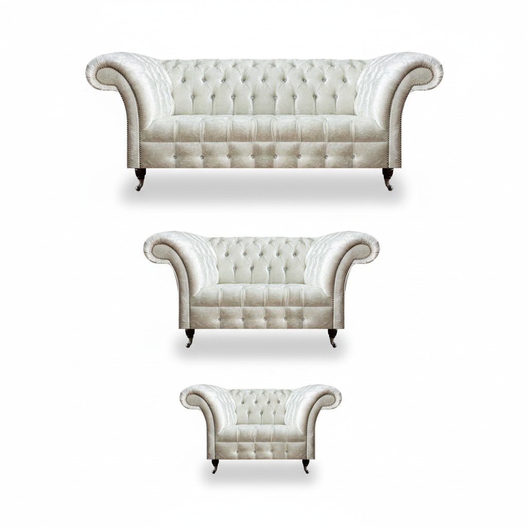 White Chesterfield textile sofas living room sofa set designer 3-piece set