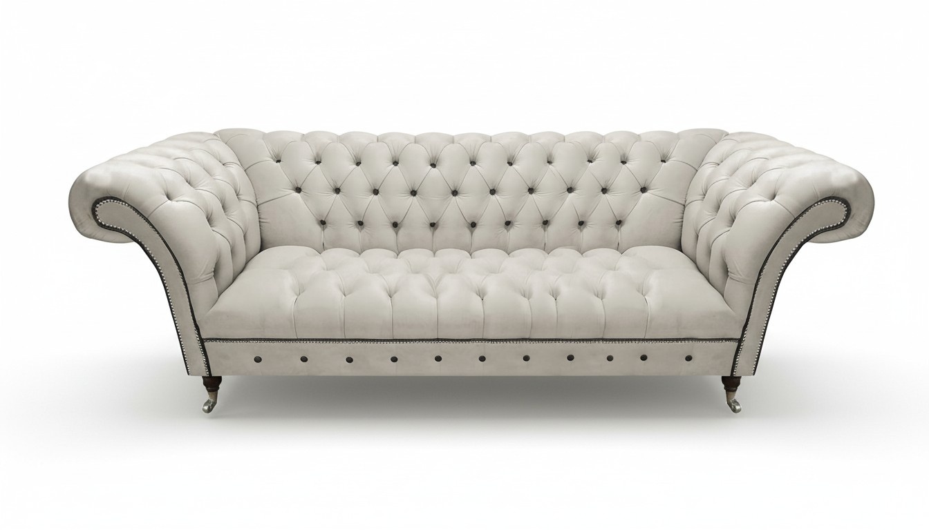 White Chesterfield leatherette couch living room seating furniture elegant 3-seater