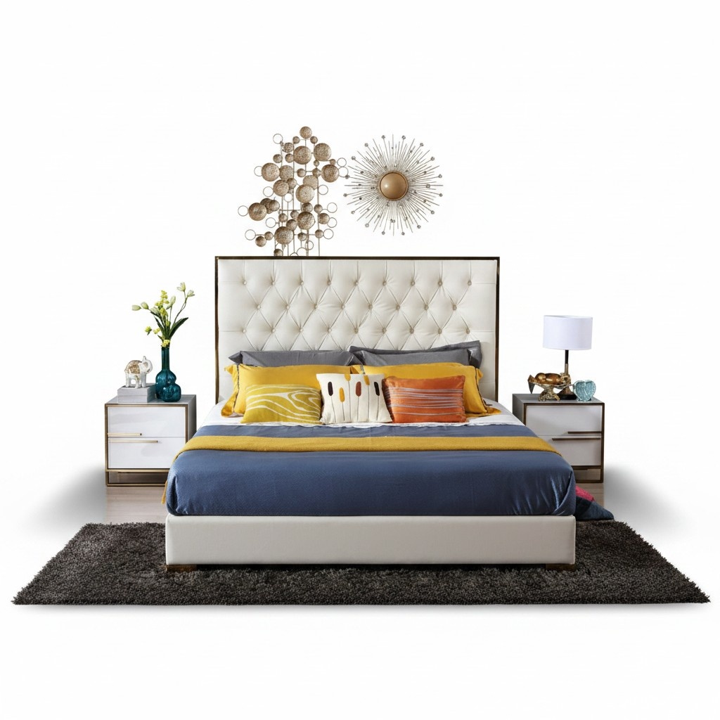 White Chesterfield Large Bed Bedroom Furniture Designer Beds New