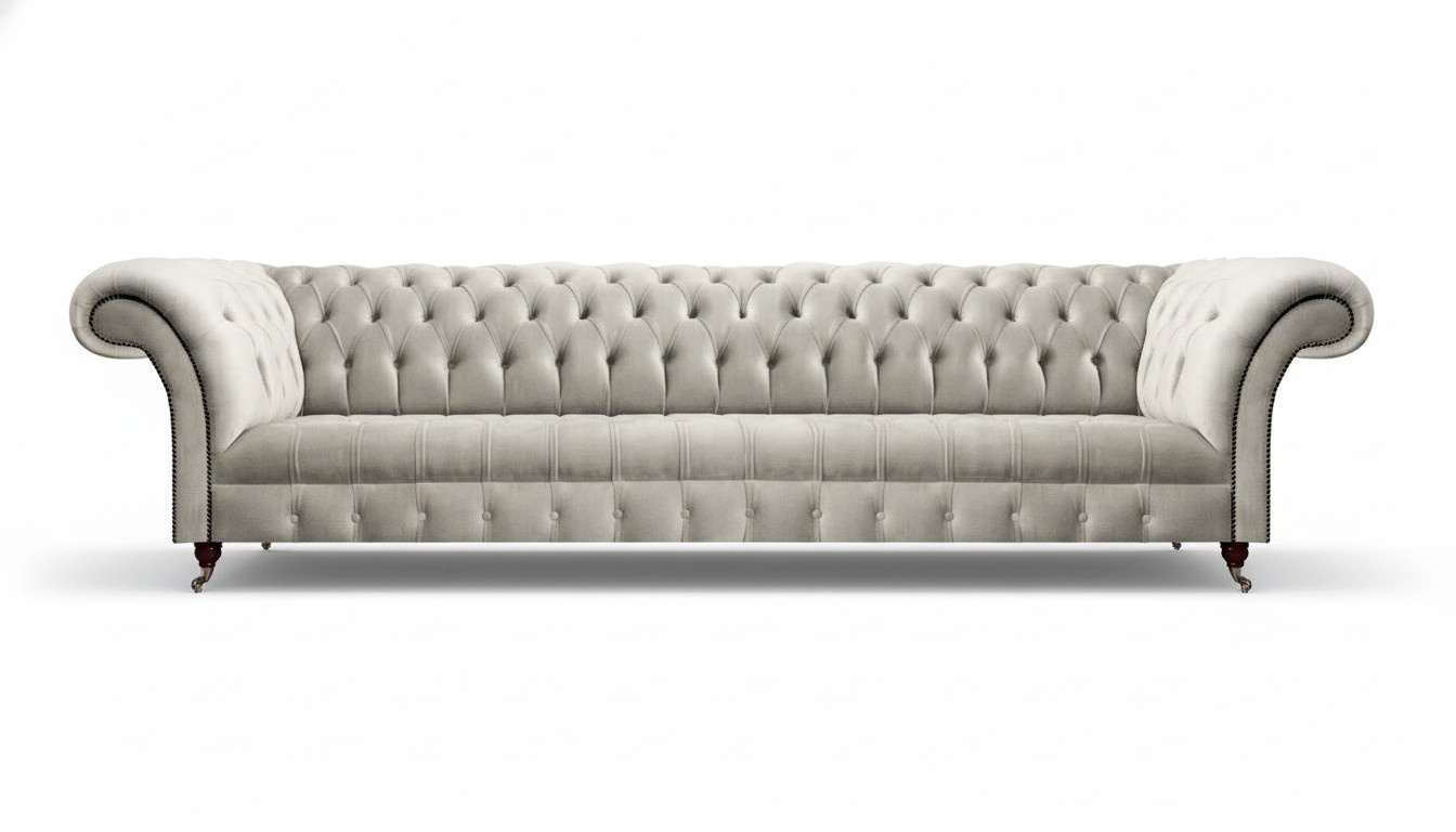 White Chesterfield Sofa Four Seater Couch Luxury Textile Living Room Furniture