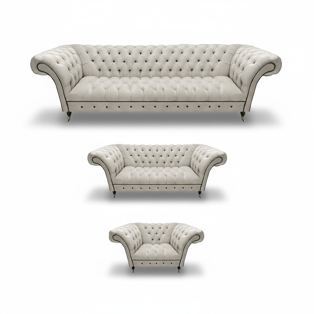 White Chesterfield upholstery sofa set designer 3-piece