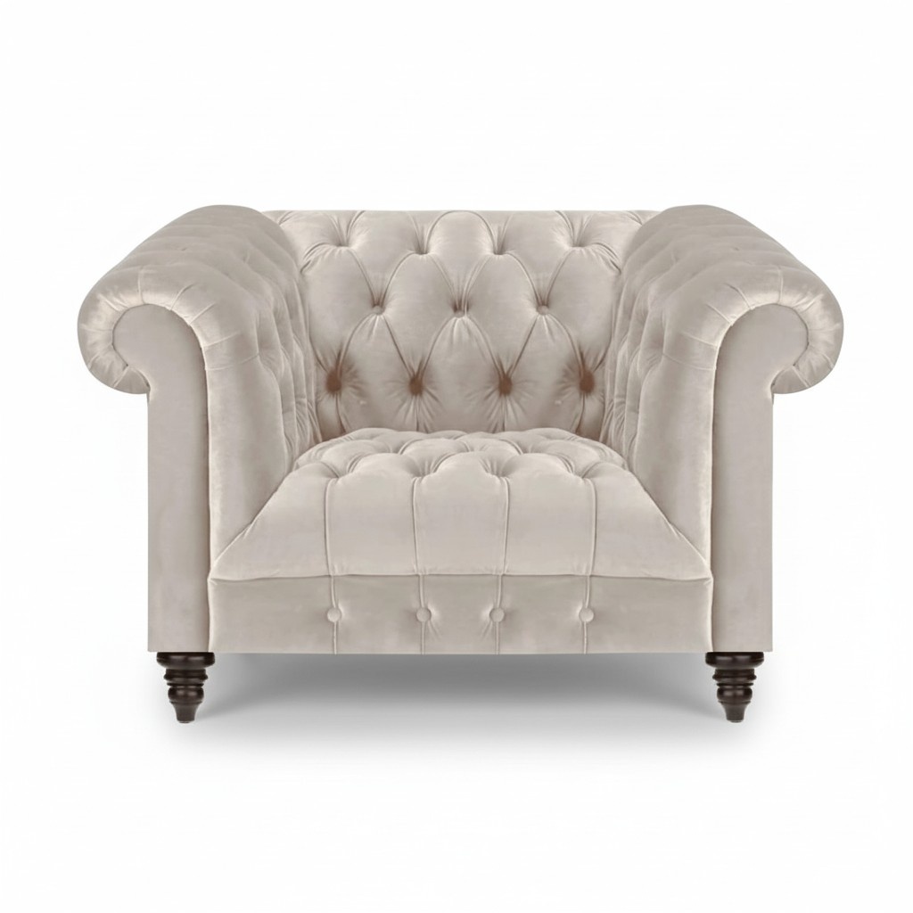 White Chesterfield upholstered armchair Designer fabric armchair textile