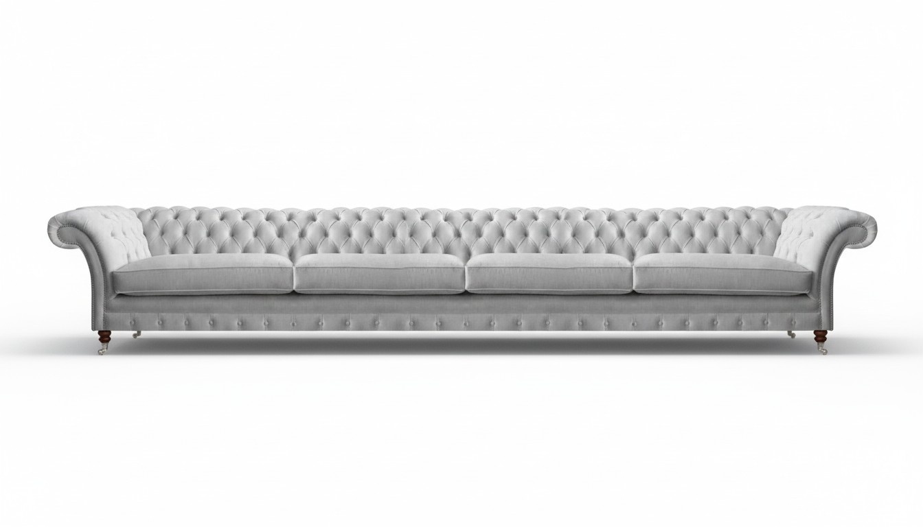 White Chesterfield Upholstered Four-Seater Designer Textile Sofa Elegant Furniture