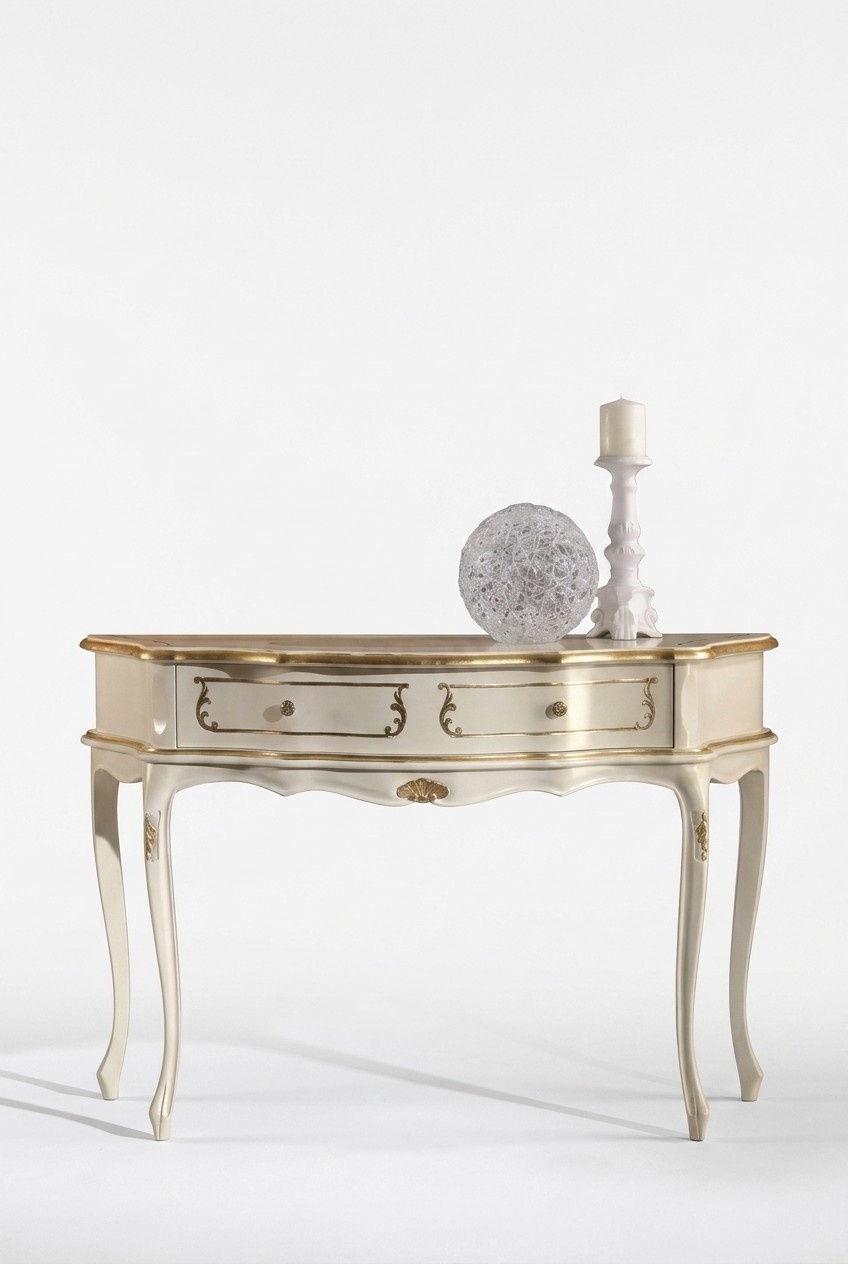 White Classic Console Table Bedroom Wood Furniture Baroque Style