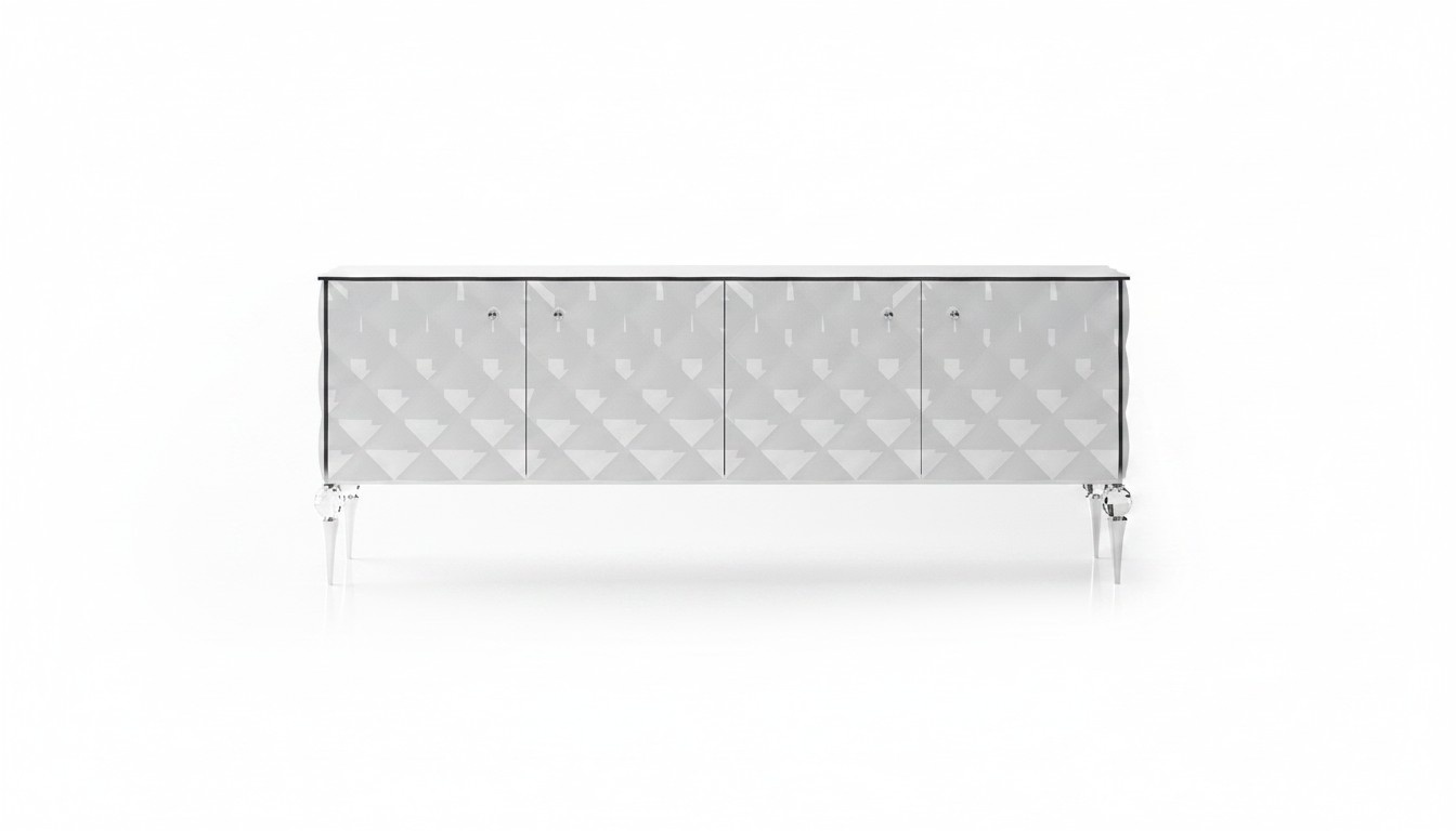 White wooden console, modern, elegant design for living room and hallway.