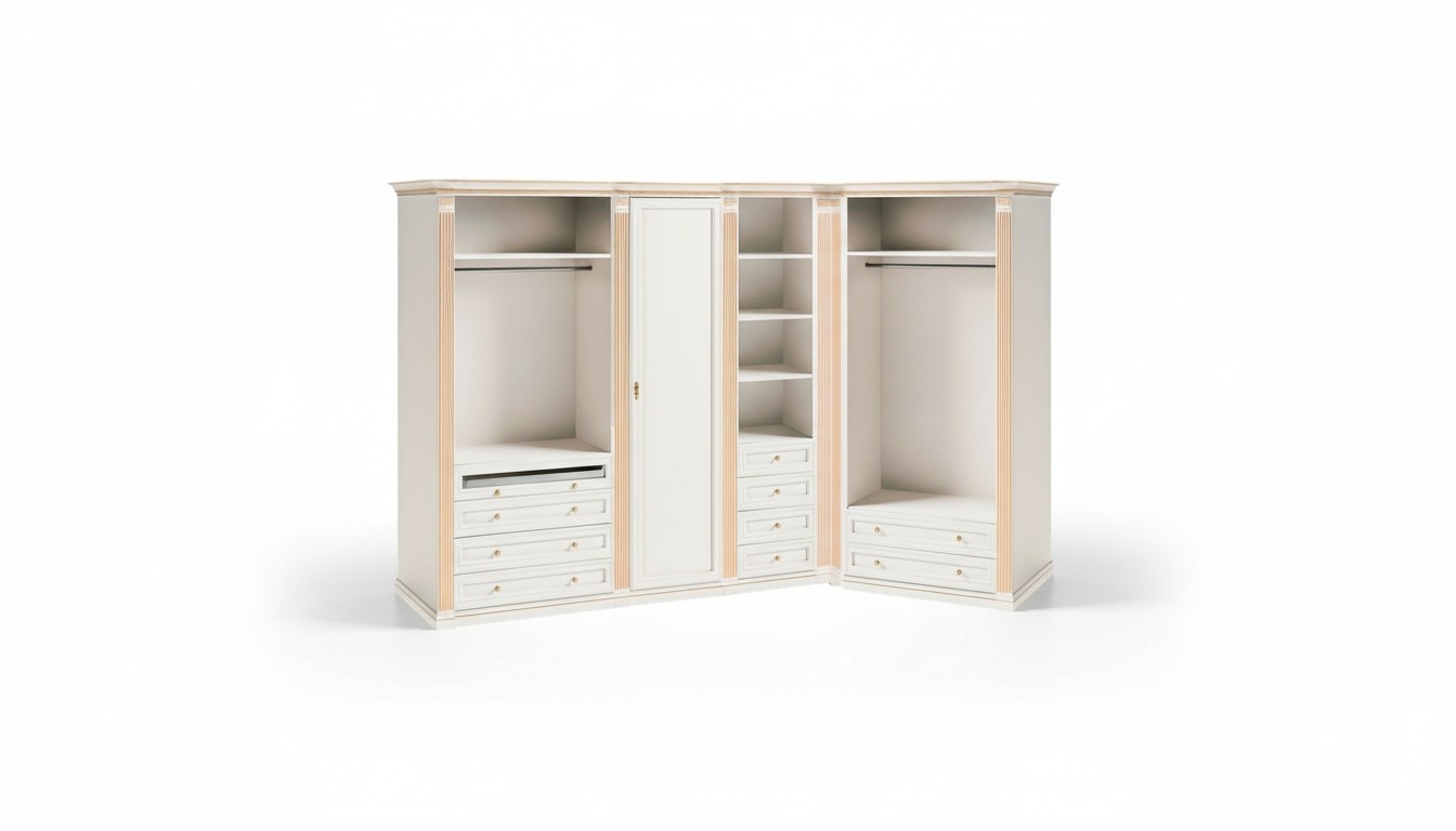 White Corner Wardrobes Solid Wood L-Shape Modern Luxury Furniture Cabinet