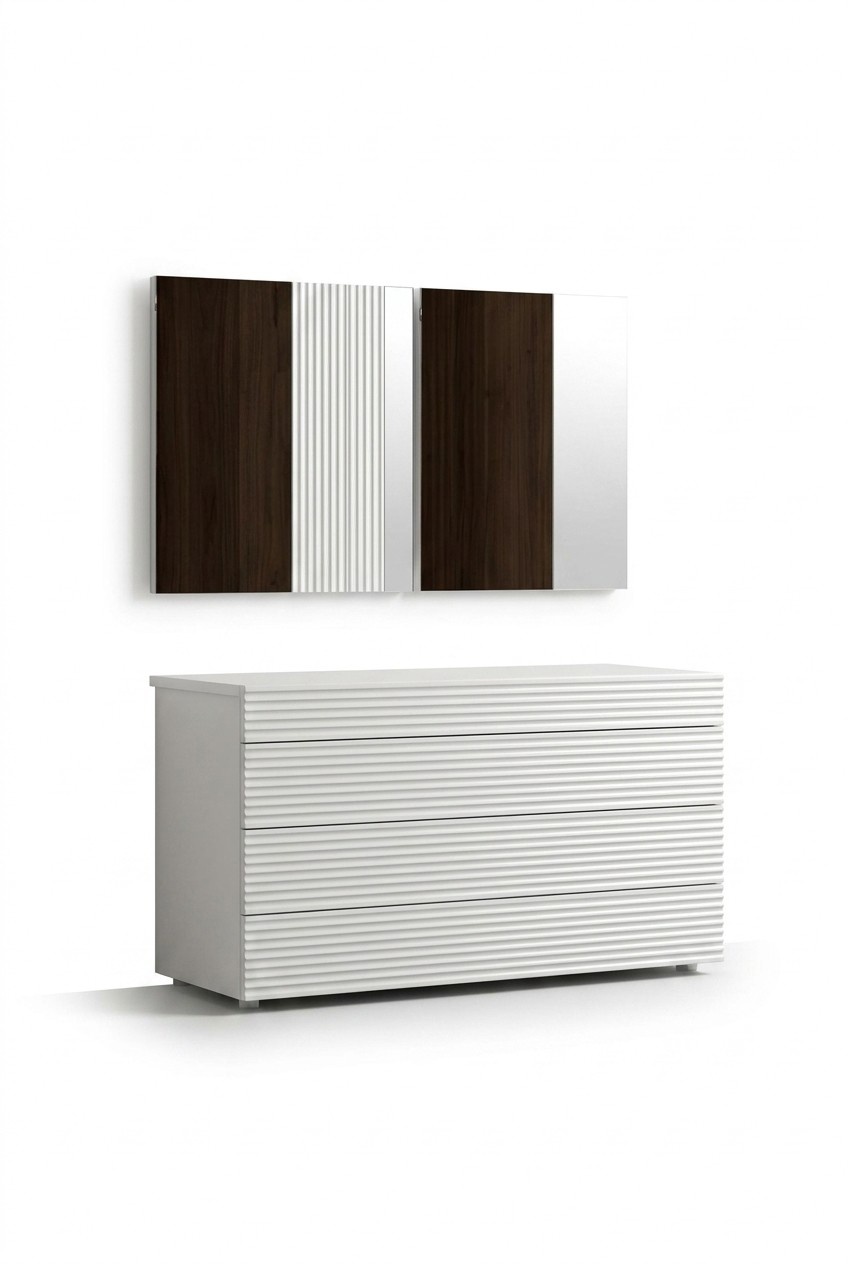 White designer luxury chest of drawers with mirror 4 drawers wood furniture New