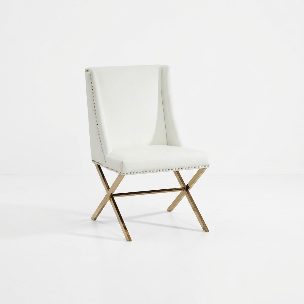 White dining chair designer textile furniture stainless steel metal single seater