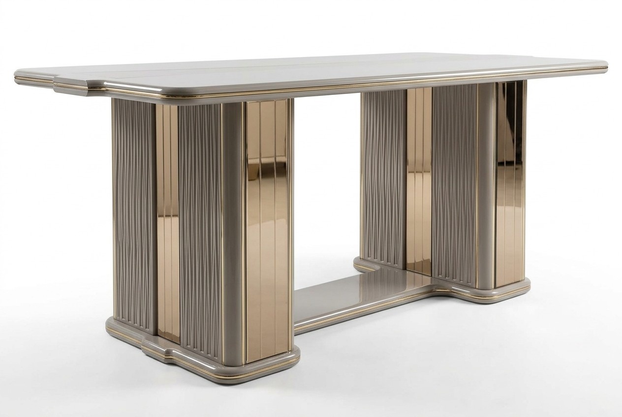 White wooden dining table in modern design