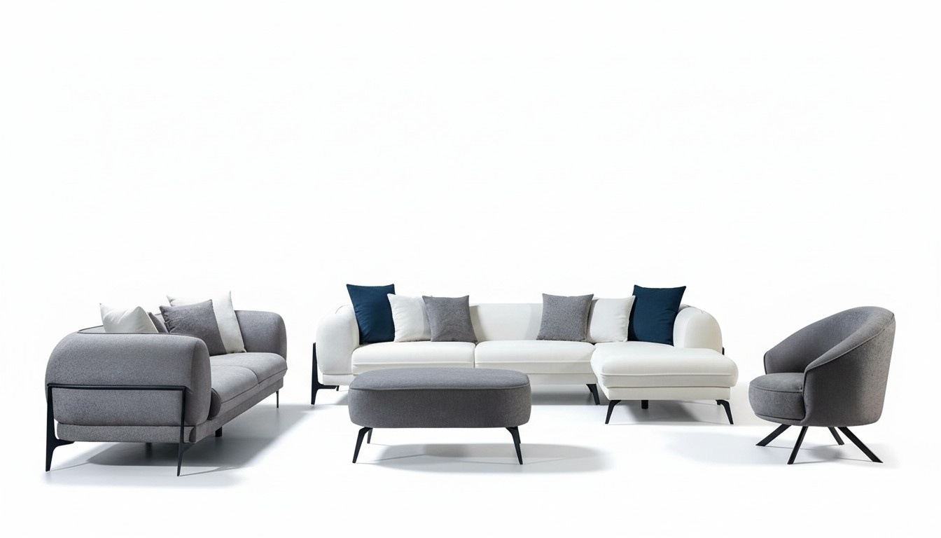 White-Grey Sofas Designer Living Room Set Corner Sofa 3-Seater Armchair