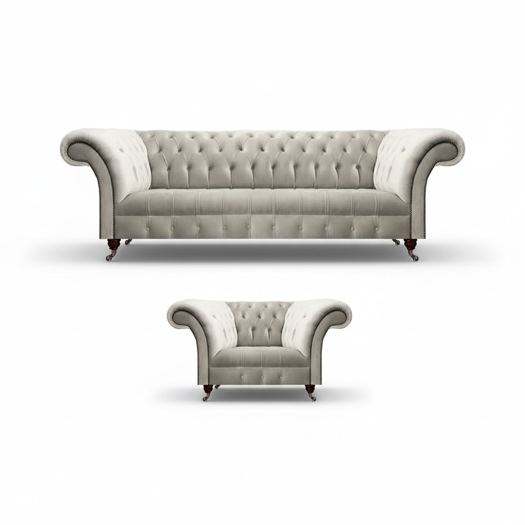 White living room set 2-piece sofa three-seater luxury design armchair modern Chesterfield