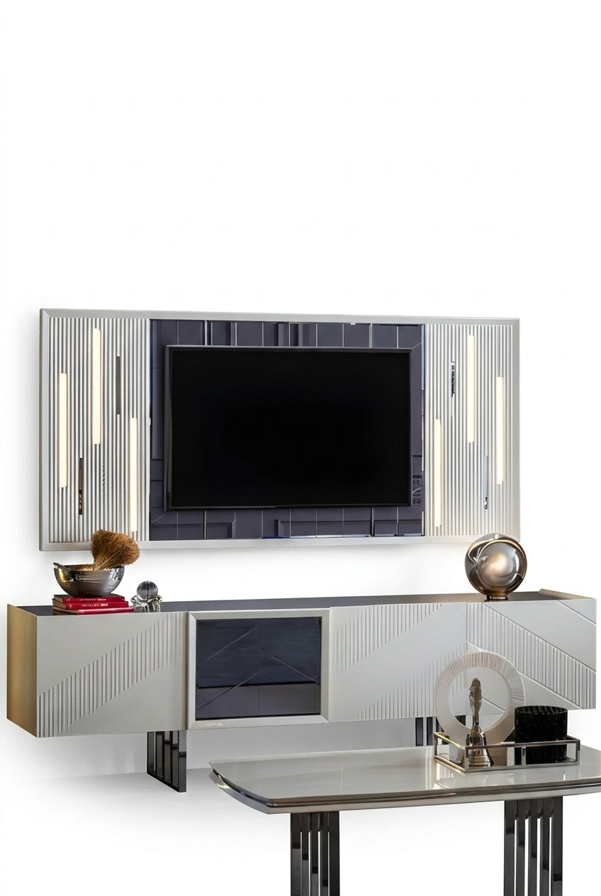 White Living Room TV Set Modern TV Stand Designer TV Frame