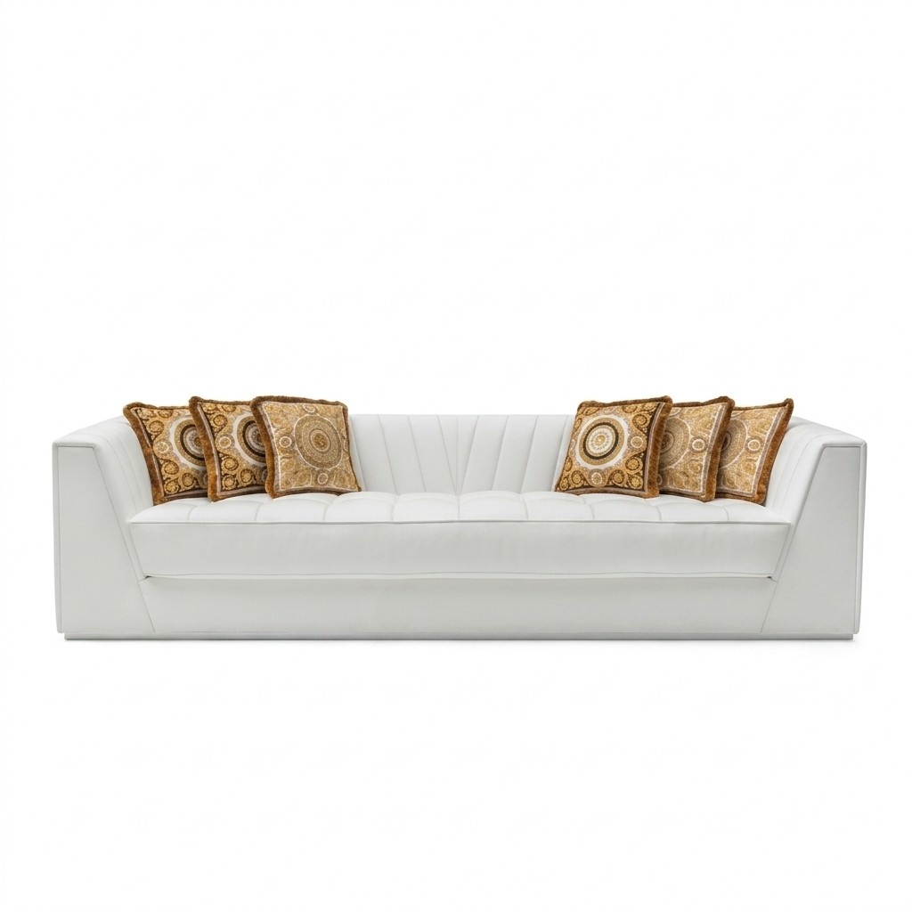 White luxury couch Medusa with golden heads sofa three-seater couches leather