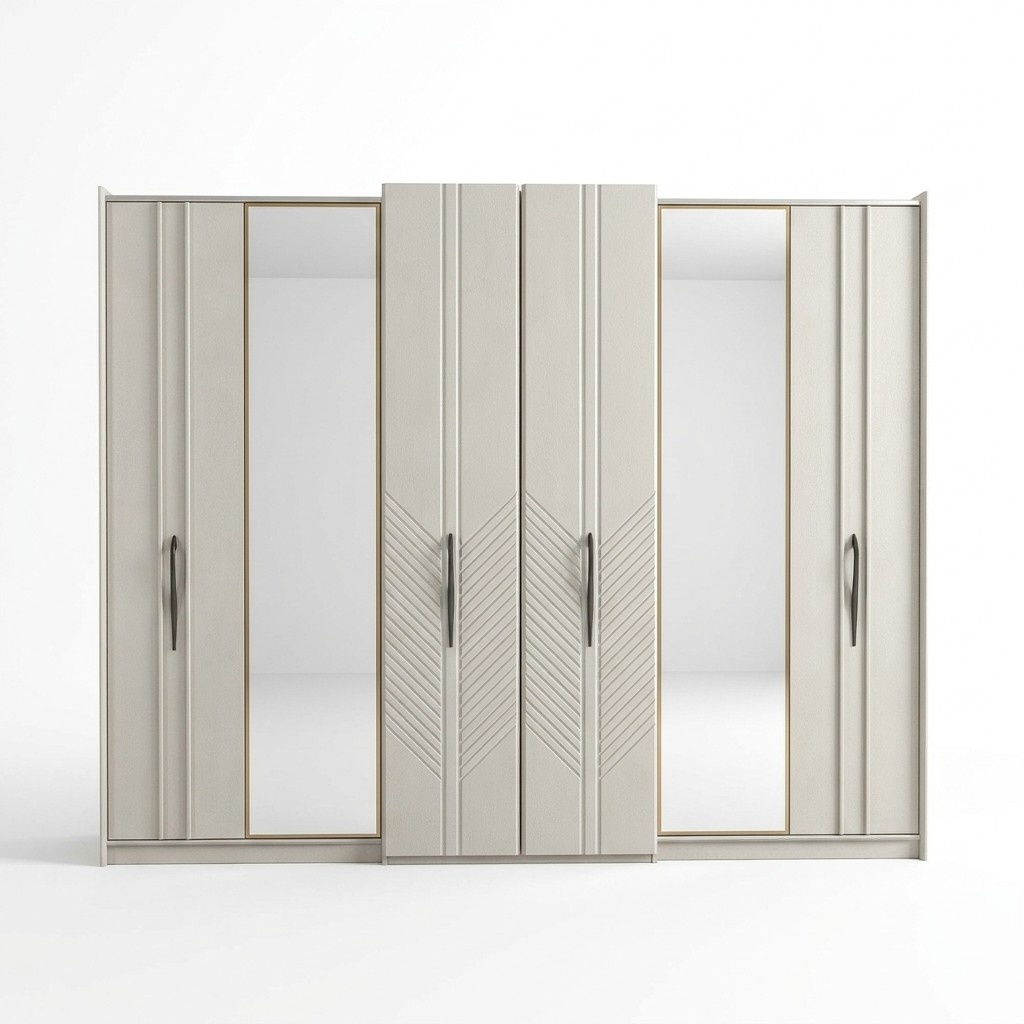 White modern wardrobe Bedroom 6-door wooden wardrobe New