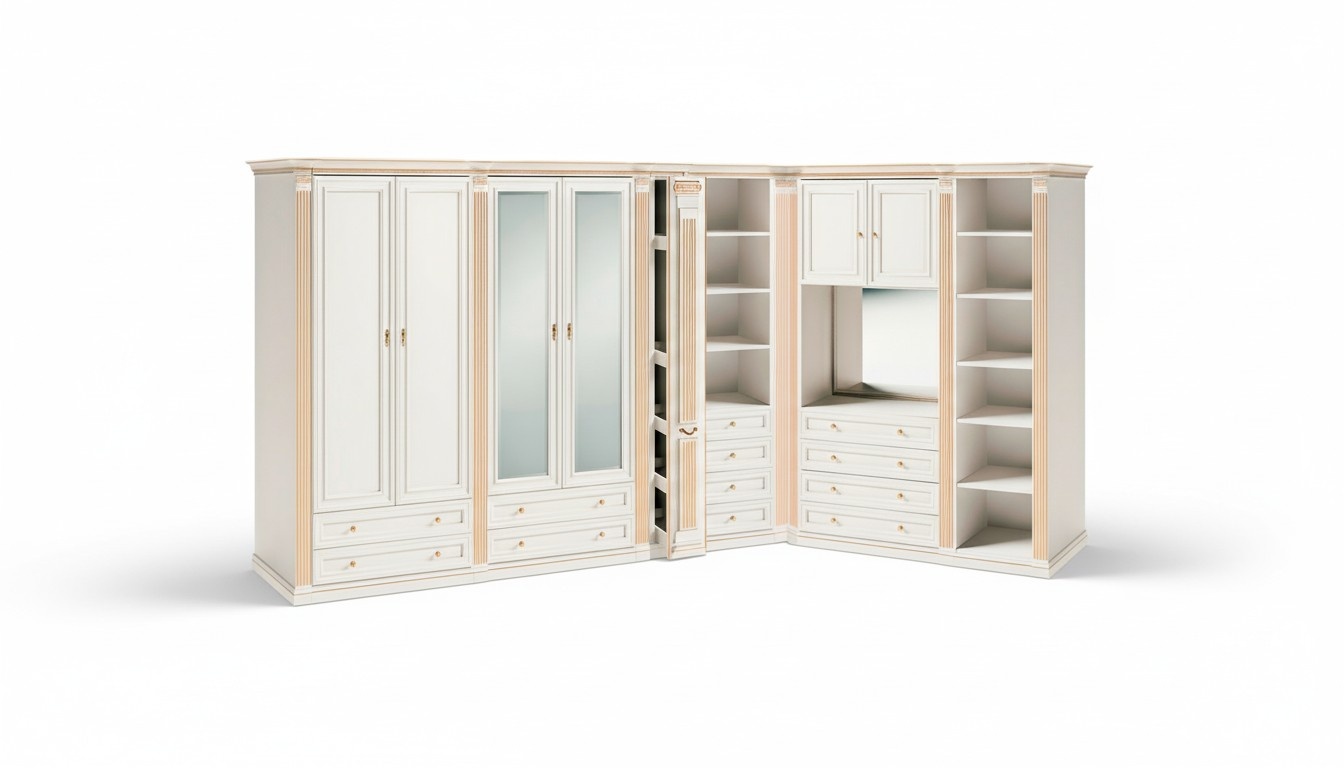 White Noble Corner Cabinet Solid Wood Cabinets Bedroom Commodes Mirror