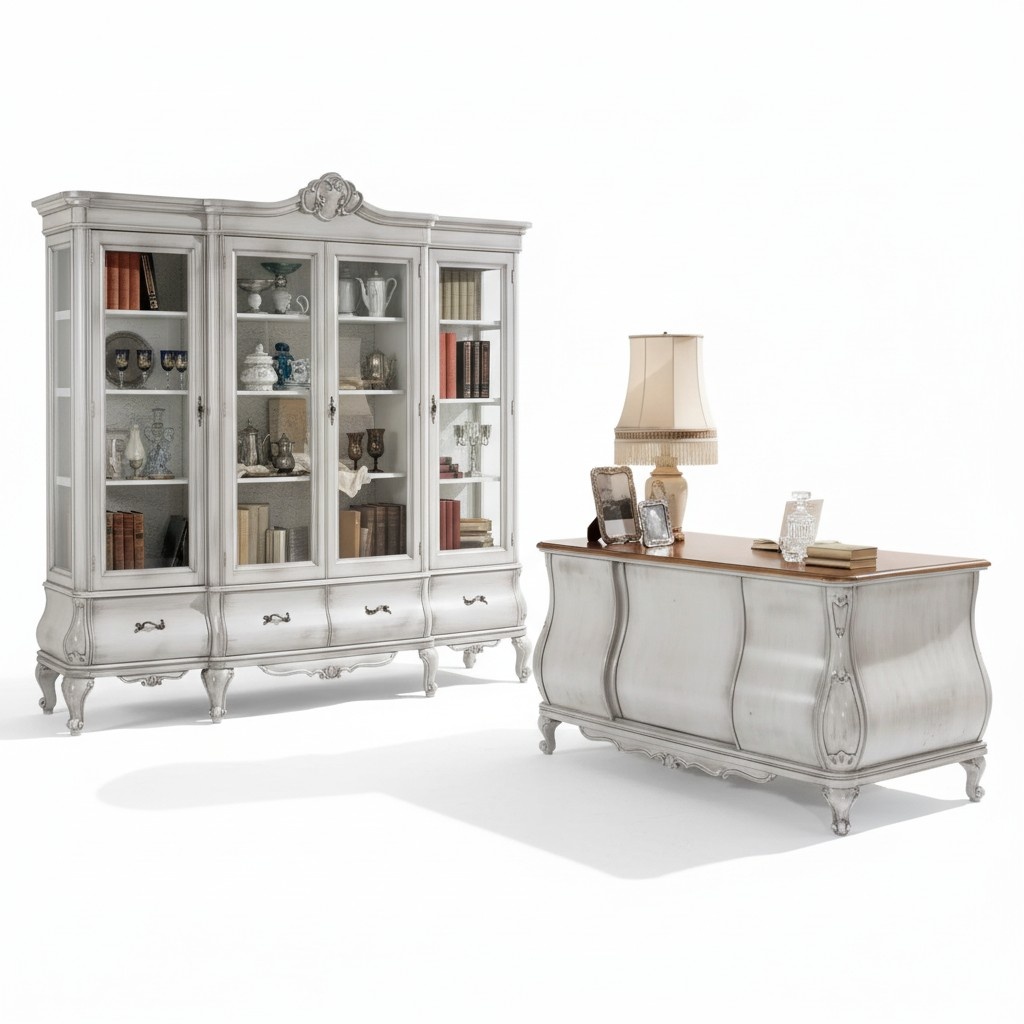 White Office Furniture Desk Bookcase Luxury Table Shelf Furnishings