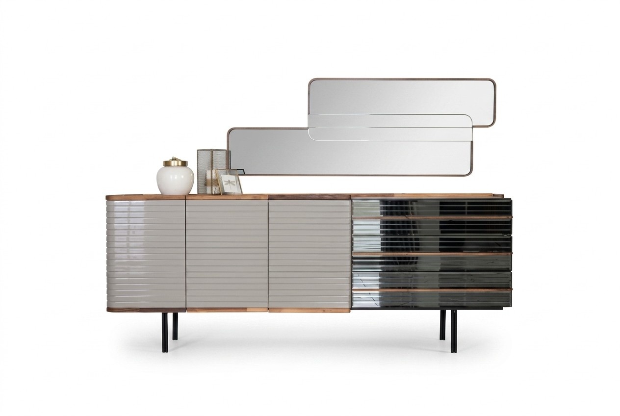 White sideboard with mirror dresser cupboard wooden dining room