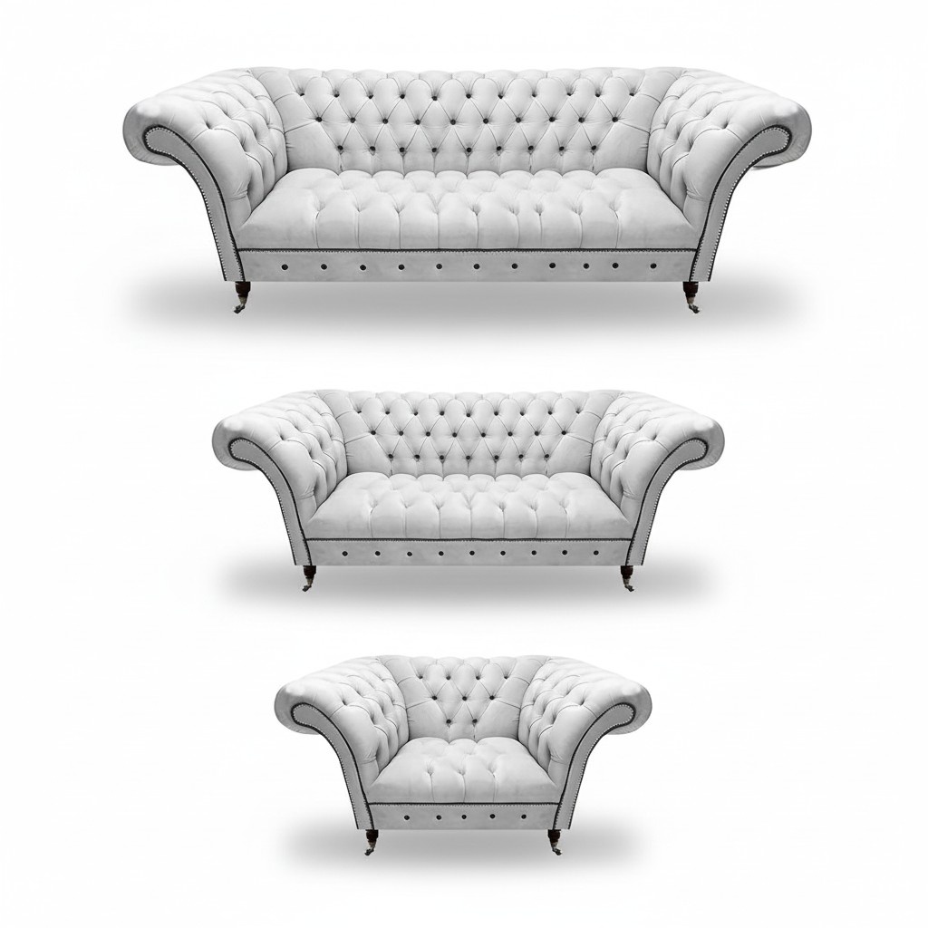 White sofa set 3-piece Chesterfield modern design living room upholstered sofa
