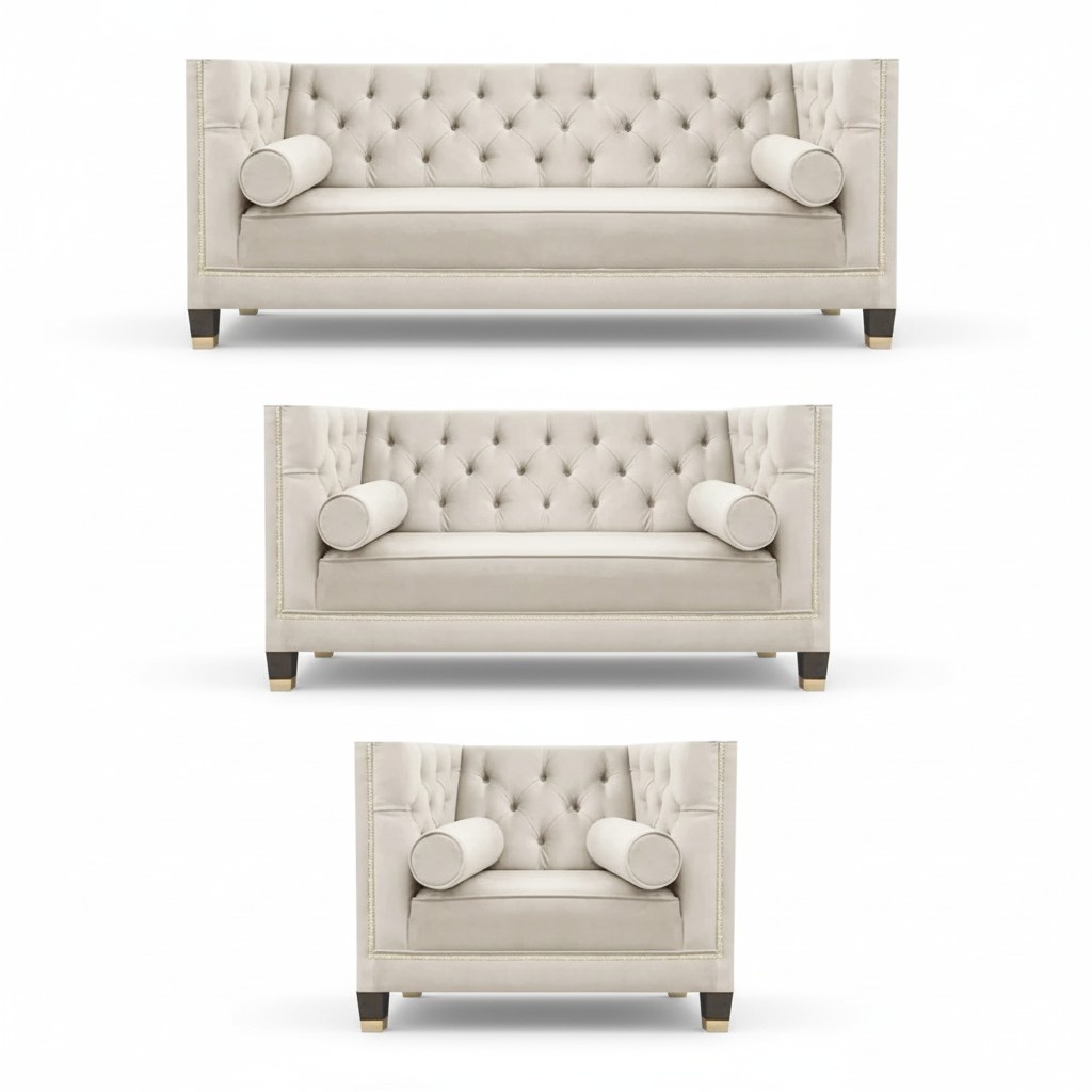 White sofa set textile sofa living room luxury 3+2+1 furnishings Chesterfield