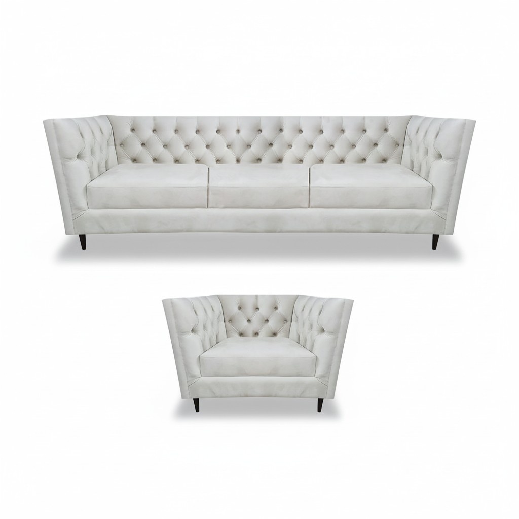 White sofa three-seater couch design leather armchair upholstered furniture Chesterfield
