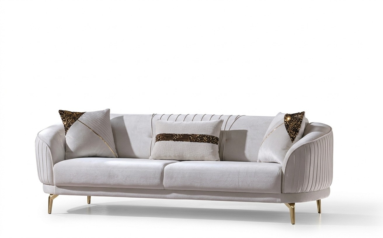 White stainless steel three-seater living room furniture upholstered sofas luxury furniture sofa velvet