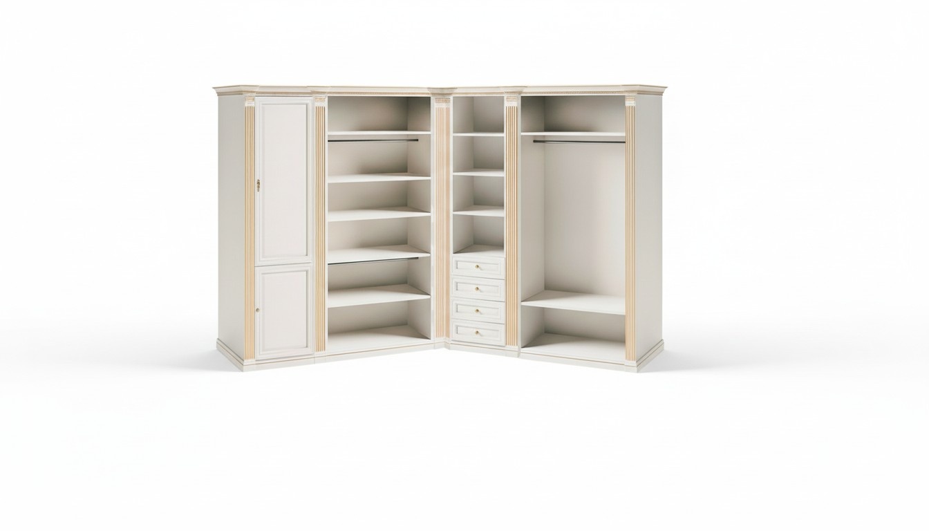White Stylish Corner Cabinet Solid Wood Exclusive Bedroom Furniture