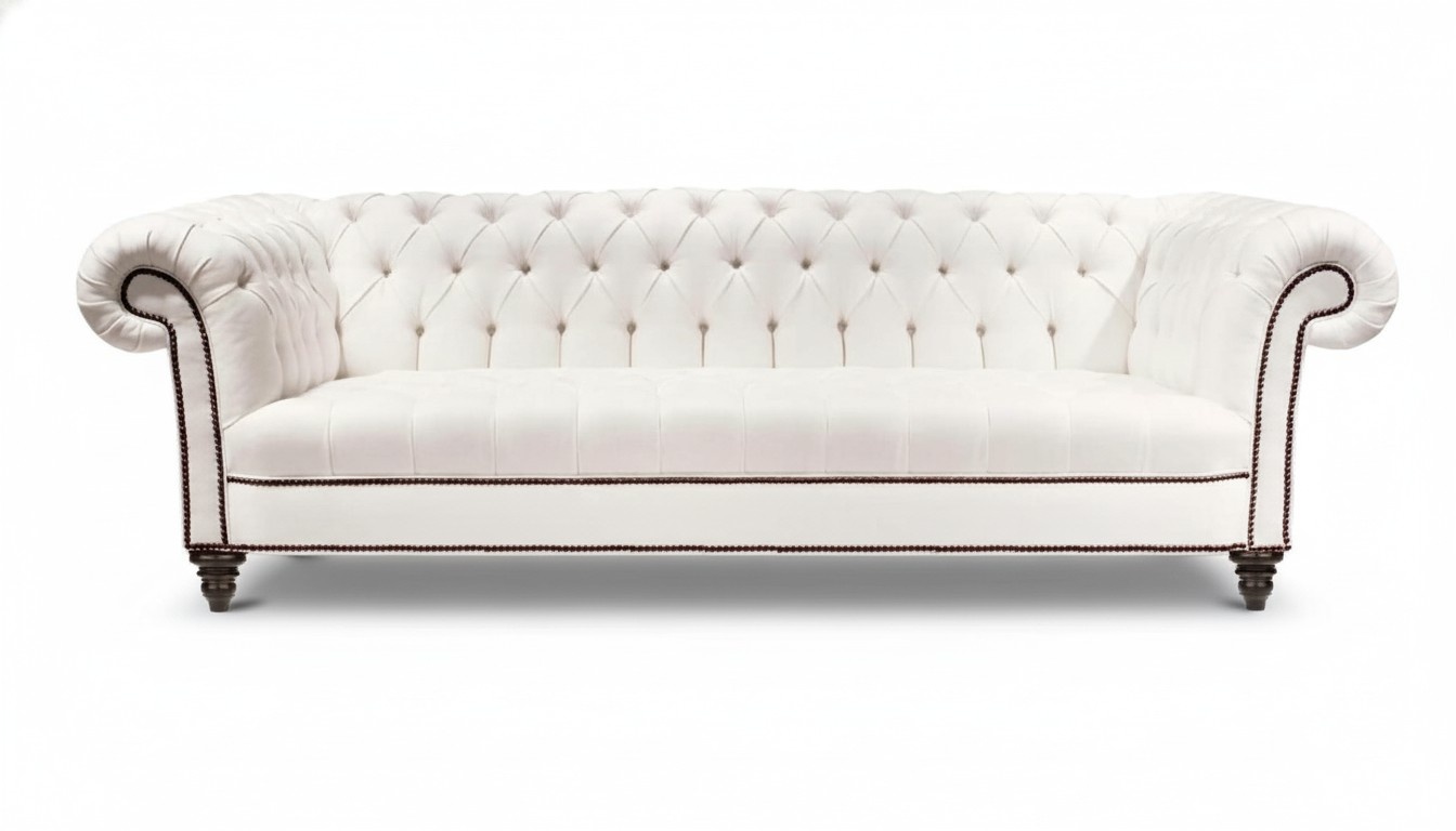White Three-Seater Chesterfield Modern Design Couch Leather Sofa New White Furniture