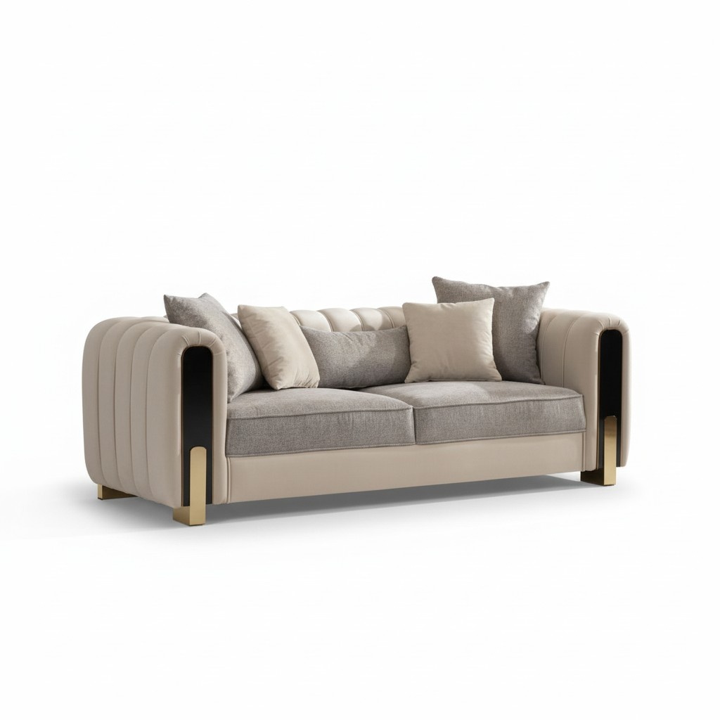 White three-seater luxury couch Modern stainless steel design living room furniture