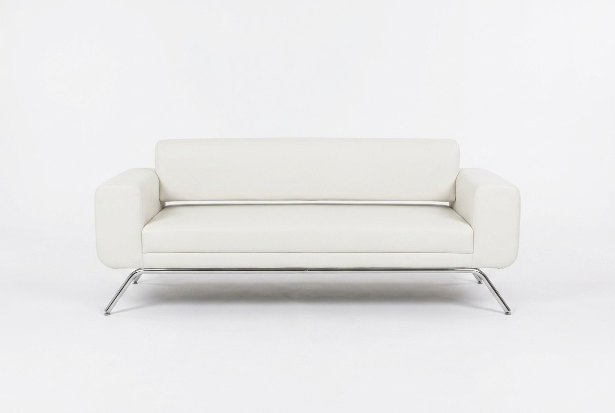 White Three Seater Luxury Stainless Steel Feet Textile Furniture