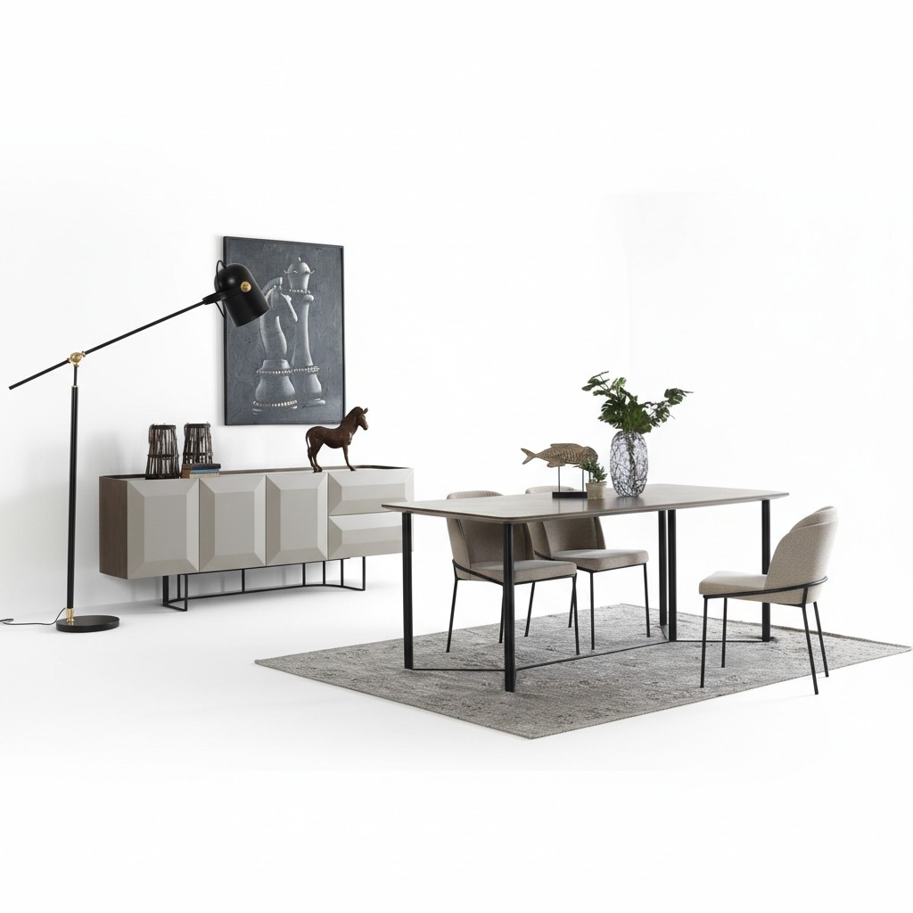 White dining set Dining set Dining table set 8 pcs Dining room wood New