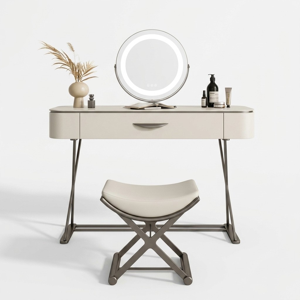 White dressing table with mirror Designer cosmetic table with drawers