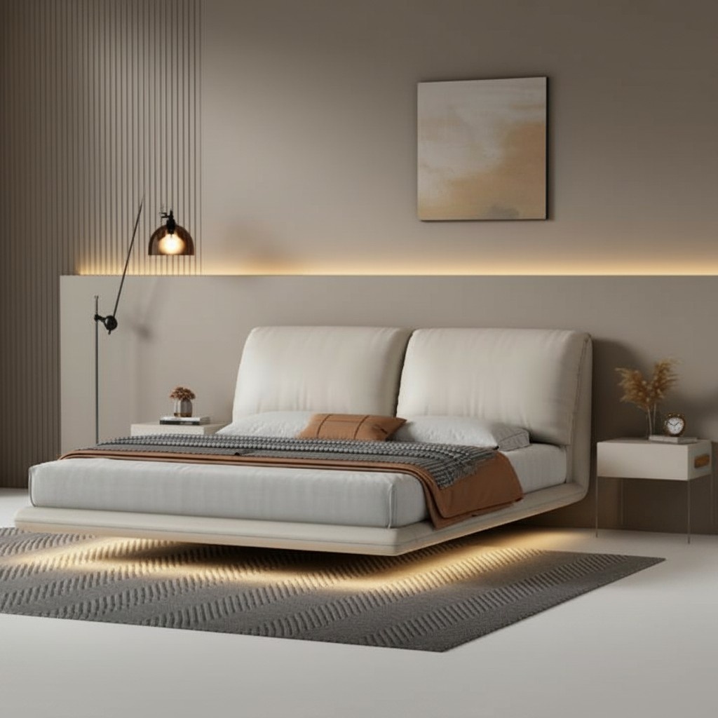 White wall bed bedroom designer wooden frame furniture double beds