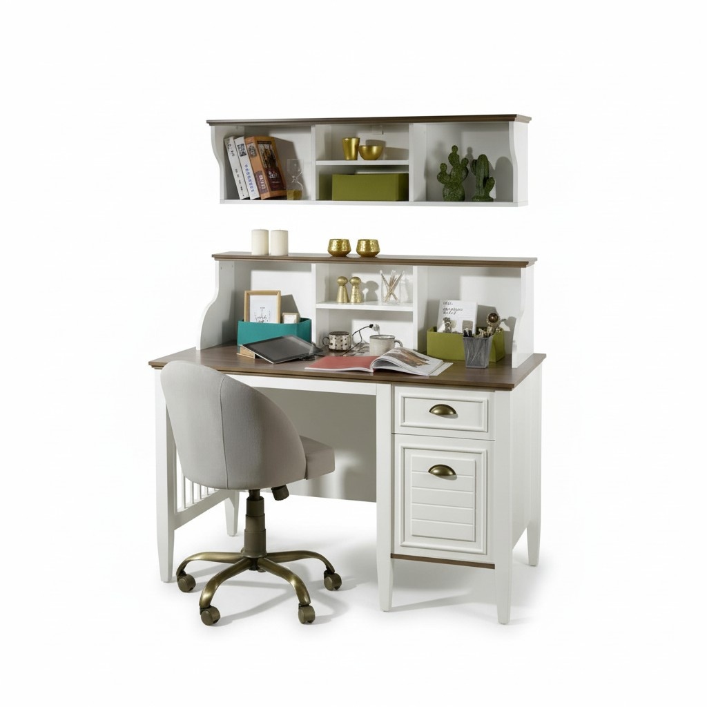 White wooden desk in an elegant style for office and home office.
