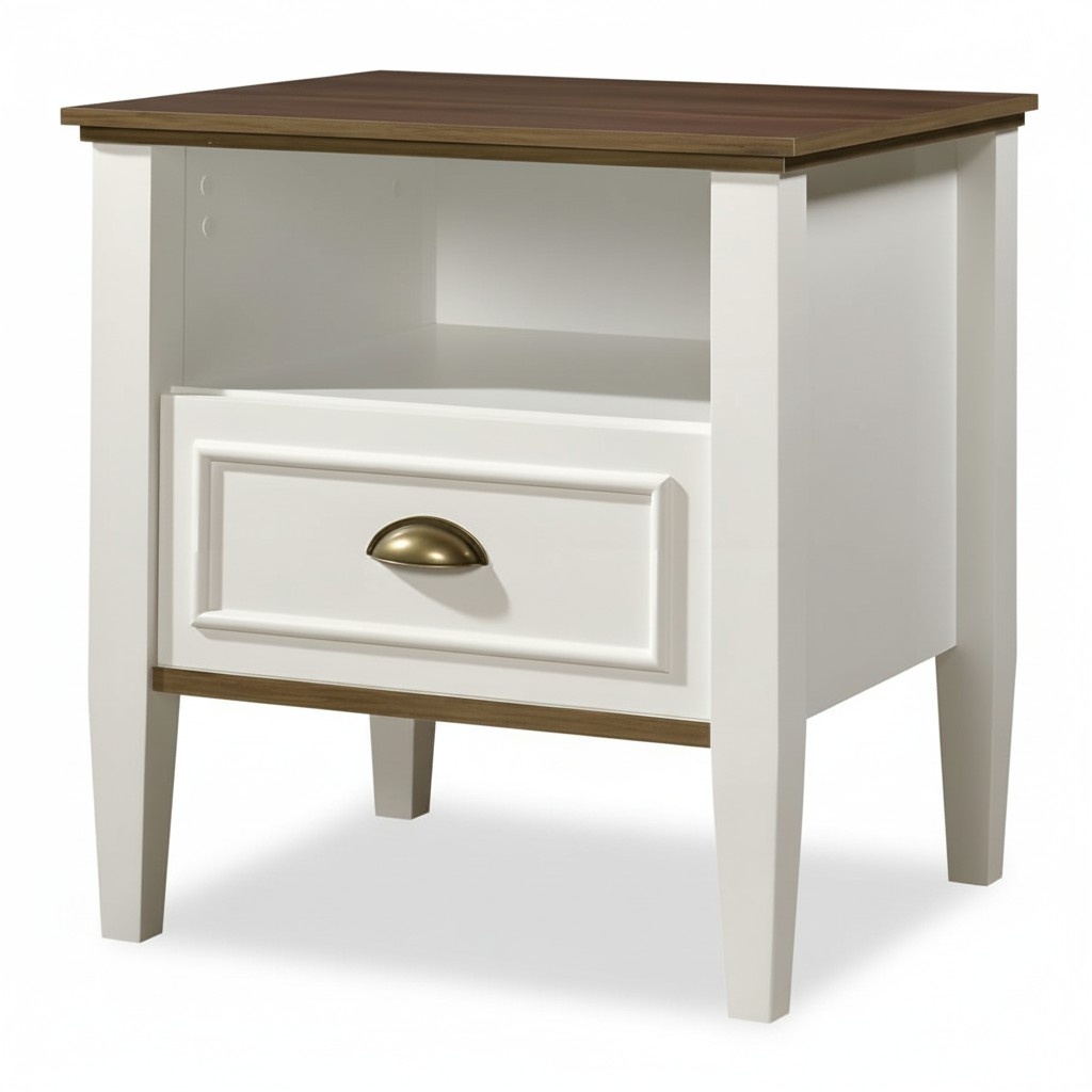 White wooden nightstand in minimalist design