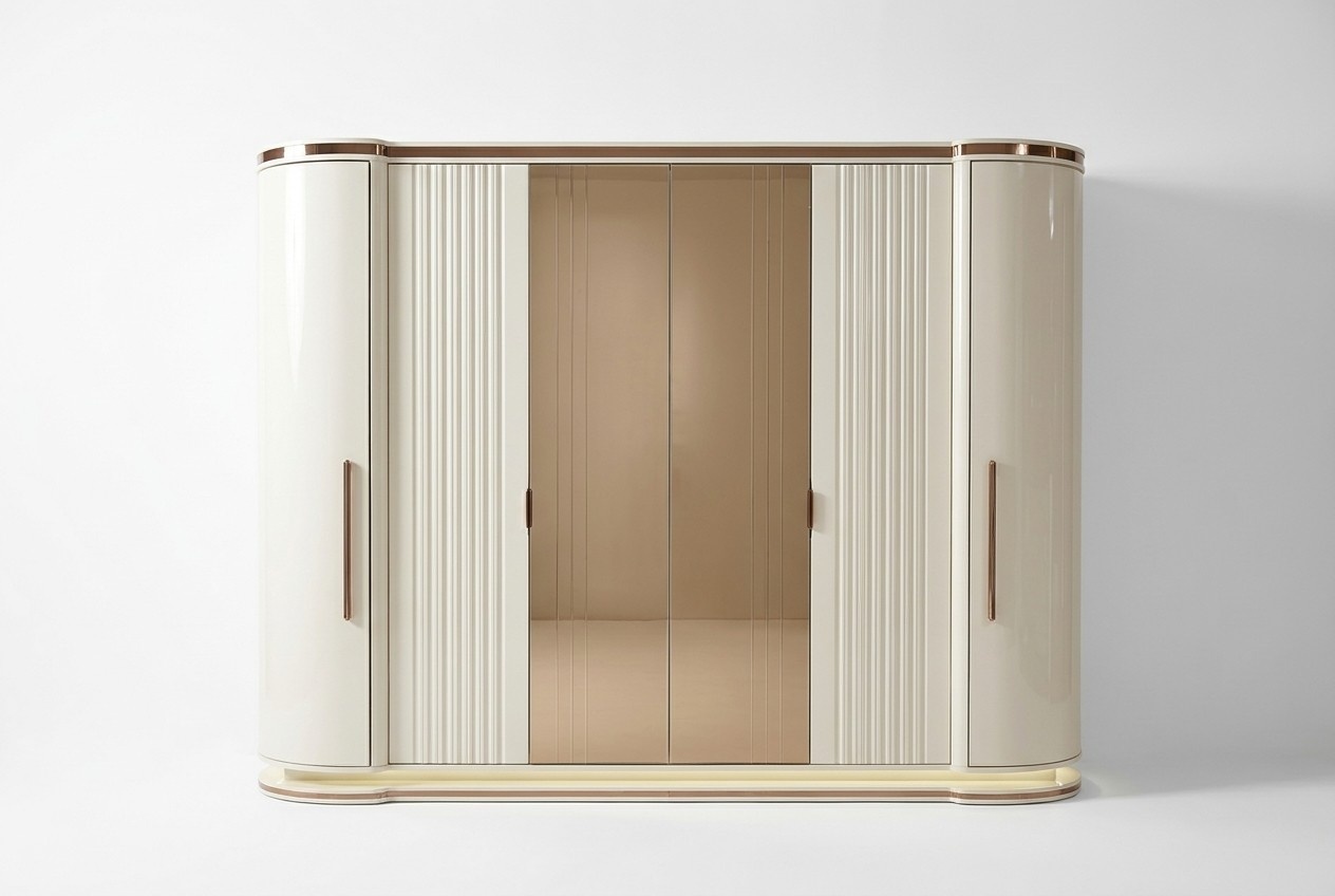 White wooden wardrobe in an elegant design for the bedroom.