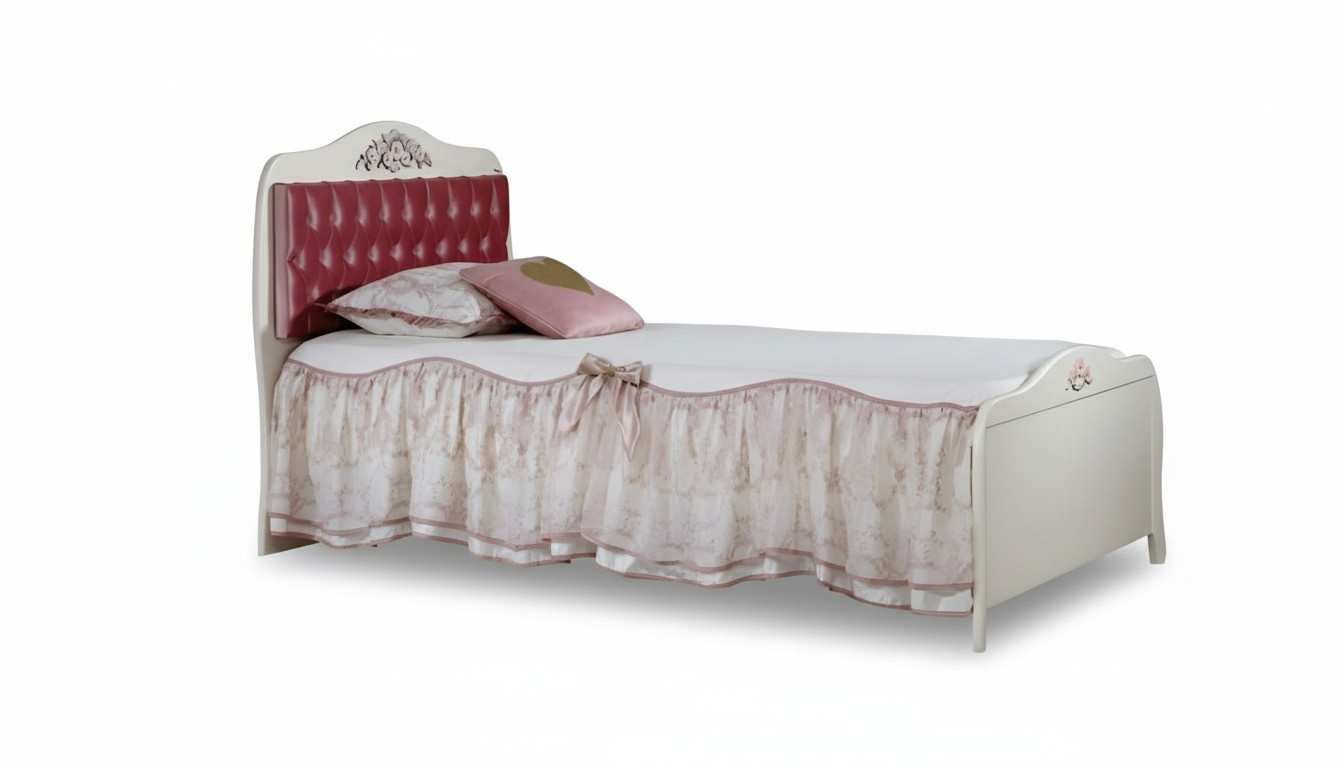 White wooden bed in a modern design