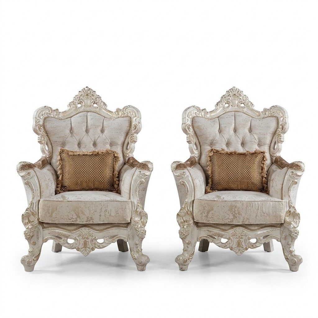 Wing Chair Armchair Baroque Design Upholstery Sofa Couch Chesterfield Textile Luxury