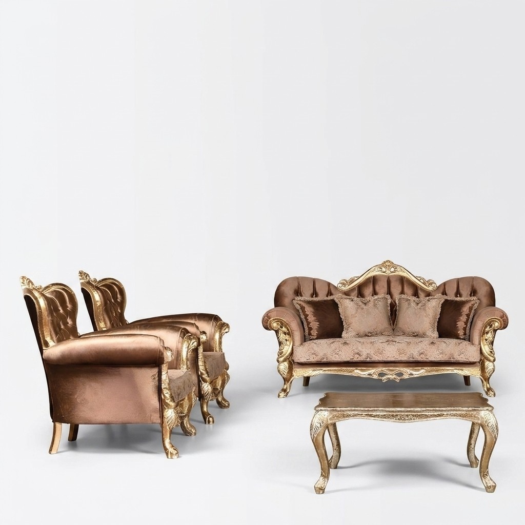 Wing Chair Armchair Baroque Design Upholstery Sofa Couch Chesterfield Textile Seat New