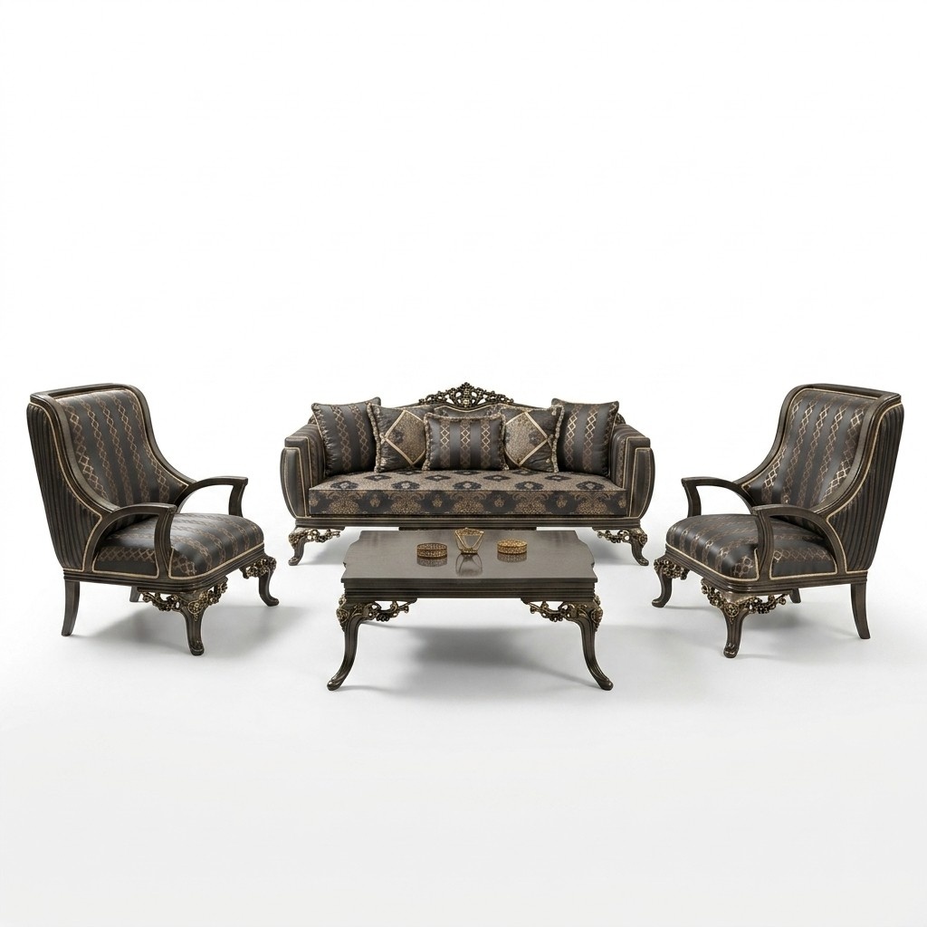 Wing Chair Armchair Design Upholstery Sofa Couch Textile Baroque Living Room Blue